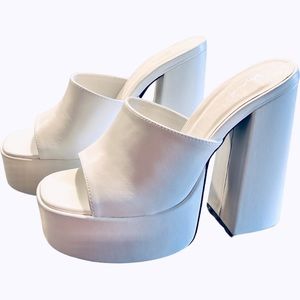 White platform heel slide sandals